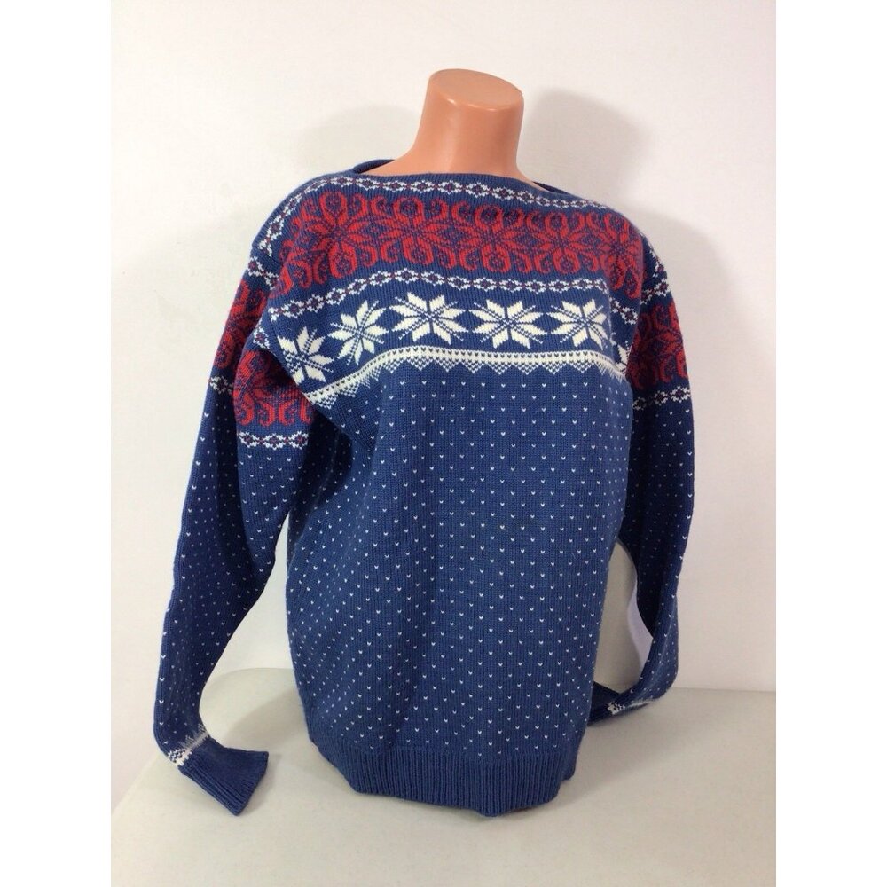 Vintage Nordic Scandinavian Wool Sweater Snowflakes Womens Large